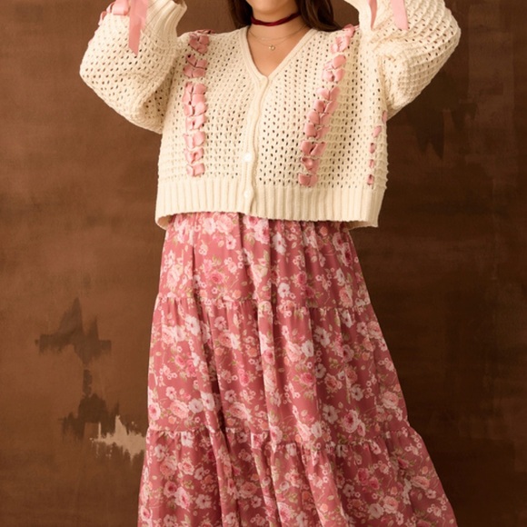 NEW Arula Pink Ribbon Cardigan Plus Size A / 1X NWT - Picture 6 of 11